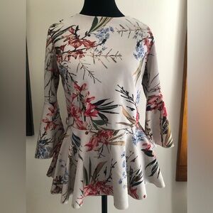 Floral Print skirt suit top, 1 piece with bell sleeves, by Climax Designs. Small